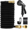 Flexibler Gartenschlauch, LEUTED Flexibel Wasserschlauch Dehnbarer mit 8 Sprühfunktionen, Garden Hose mit Schnelladaptern und Wandhalterung für Garten, Haustier, Autowäsche, Schwarz (15m)