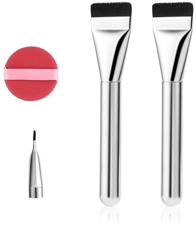 3pcs Flat Foundation Brush Sets, with Makeup Puff Thin Foundation Brush Portable Makeup Foundation Applicator Makeup Face Brushes for Girls Women