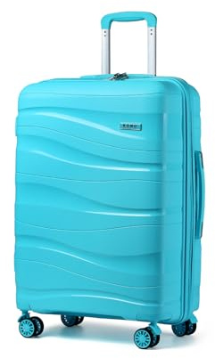 Kono Valise Grande 75cm Rigide Polypropylène Valise de Voyage à 4 roulettes et Serrure TSA, Bleu Cyan