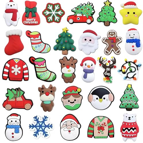 MUNSKT Shoe Charms para la Navidad, 28 Piezas de Dibujos Animados Patrón de Navidad Croc Encantos, Adornos para Zapatos PVC, Regalos Para Niños Niñas Hombre las Mujeres