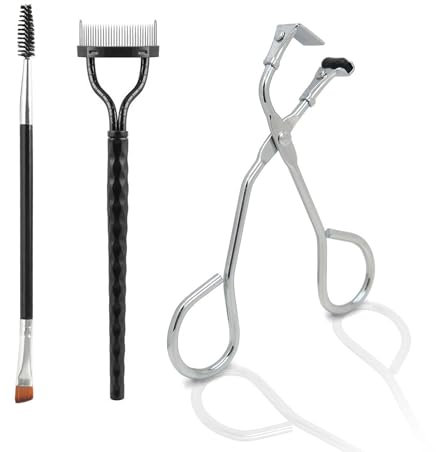 ZWWOGE 3 Pezzi con Piegaciglia Parziale,Pennello per Sopracciglia e Pettine per Ciglia,Piegaciglia Di Precisione Clip Piegaciglia,Mini Strumenti Per Ciglia Da Viaggio Per Tutte Le Forme Di Ciglia