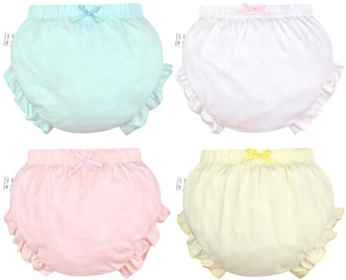 ACMEDE Lot de 4 Culottes avec Volants de Princesse pour bébé fille en coton Bloomer Short Confortables Culotte Couverture de couche pour enfants Couleur Unie 6 mois - 4 ans