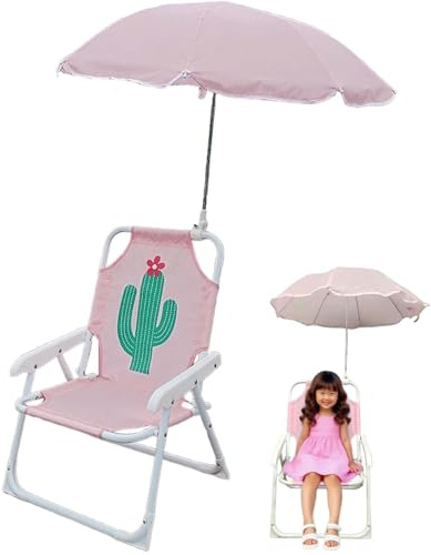 Pesoncarl Silla de Playa para niños con Paraguas, Plegable y Desmontable Portable Oxford Tela Linda Silla de Playa para niños con Dosel para Verano al Aire Libre, Cactus, Caminata de Campamento