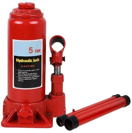 5 Ton Heavy Duty Hydraulic Bottle Jack, Portable Car Van Truck Caravan Boat Lifting Ram, Safety Overload Valve, Adjustable Lift Height 177mm-345mm
