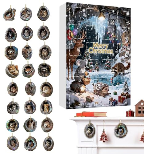 Calendario 'avvento degli animali, 24 giorni, conto alla rovescia, in acrilico 2D, calendario 'albero e conto alla rovescia, per bambini, ragazze, feste, finestre, balconi
