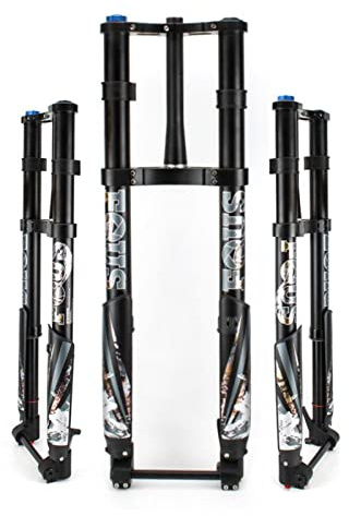 FKXSXAZ Fjädringsgaffel för mountainbike, 26/27,5/29 tum dubbel axel pneumatisk inverterad gaffel 110 x 15 mm återstudsjustering 160 mm resetillbehör