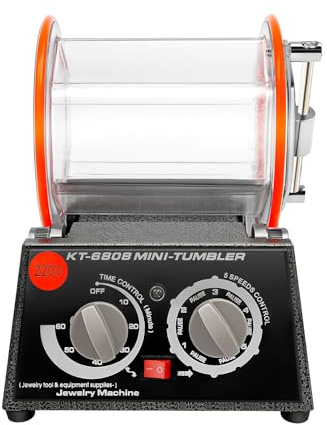 Pulidora de 60 W, 5 velocidades, con temporizador, tambor de pulido, de plexiglás, máquina pulidora para joyas, monedas, piedras, 3000 rpm, compacto tambor de piedra