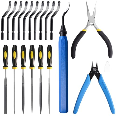 3D-utskrift avgratis-kit, 18 st. modellefterbearbetning 3D-skrivarverktyg med sidoskärare metallhandtag, professionellt 3D-tryck tillbehörsset avgradningsverktyg för harts, rengöring, polerverktyg