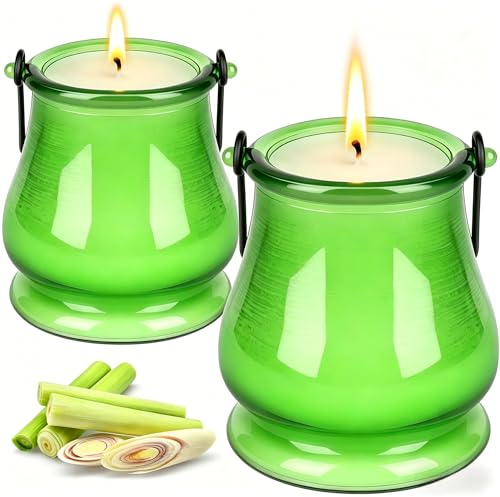 Citronella Candle Outdoor, 120 Hour Citronella Candle Outdoors, Citronella Scented Candles Set 2 Pcs, Glass Jar Candle Set 100% Natural Soy Wax, Candle Gift Set for Home Garden Patio BBQ Party