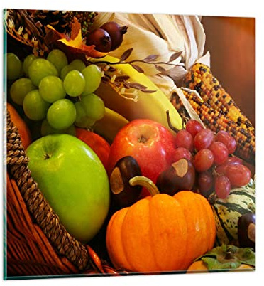 Vidrios decorativos 40x40cm Cuadro Sobre Vidrio Moderno Cesta de mimbre fruta verdura Dormitorio Cocina Cuadros Pared Impresiones Decoracion Salon Impresión en Cristal Wall Art Prints GAC40x40-0406