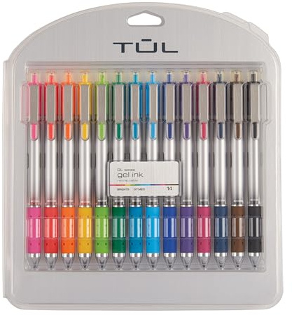 WHJJK TUL Retractable Gel Pens, Bullet Point, 0.7 mm, Gray Barrel, Assorted Standard and Bright Ink Colors, Pack of 14, SG_B01NBW93N6_US