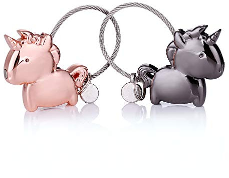 Schlüsselanhänger Paar Liebe,1 Paar Magnet Klein Schlüsselbund mit magnetischem Mund,Edelstahl Drahtseil Deko Schlüsselband für Pärchen Geschenke Liebhaber Beste Freundin (GunSchwarz RoseGold)