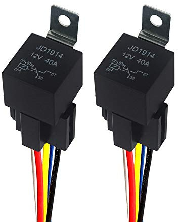 QitinDasen 2 Stycken 5-Stifts Bilrelä, 12V 40A SPDT Automotive Relay med Seleuttag och 14/16 AWG Förkopplad, för Bil Lastbil Båt (Svart)