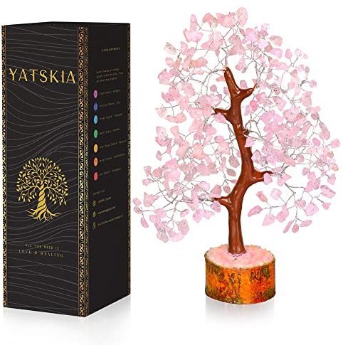 YATSKIA Rose Quartz Tree, Feng Shui Money Tree, Premium Meditation Room Decor - Crystal Room Decor, 10-12 Inches