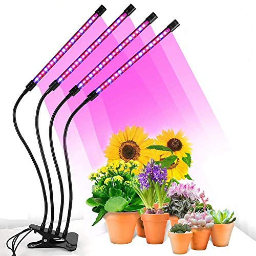 Otryad LED Grow Lights for Indoor Plants, 80W Plant Grow Lights Full Spectrum Auto ON Off with 3/9/12H Timer, 9 Dimmable Lightness Clip-On Desk Grow Lamp Bulbs (4 Heads)