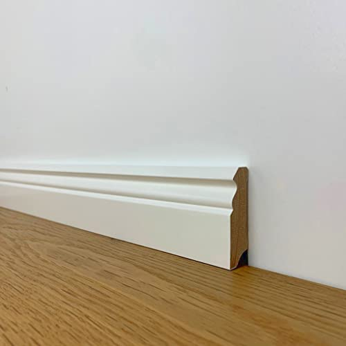24 m Trevendo Sockelleiste Massivholz weiß lackiert altberliner Profil 16 x 58 x 2400 mm - Fußbodenleiste aus Echtholz mit rundum aufgebrachter weißer Grundierung und Decklack