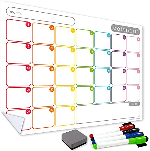 WallTAC A2 Monthly Wall Planner Sticker with Whiteboard Pens | Made in the UK | Easy-to-Remove Dry Wipe Calendar with Reusable Adhesive | Meal Planner or To Do List for Home and Office [42 x 60cm]