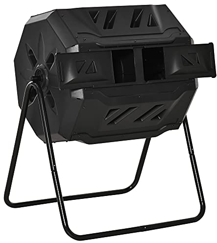Outsunny Composteur de Jardin - bac à Compost pour déchets - Rotatif 360° - Double Chambre 160 L - Acier PP Noir