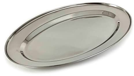 Tredoni Bandeja de Servicio Ovalada de 25cm de Acero Inoxidable, Bandeja para Antipasto/Kebab/Pescado (25 cm)