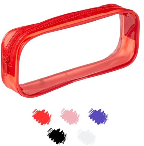 Soul Projekt Red Clear Pencil Case for Girls, See Through Pencil Case Secondary School, Portable PVC Pouch Organizer for Students, Exam, Office School Supplies, Cosmetic Bag