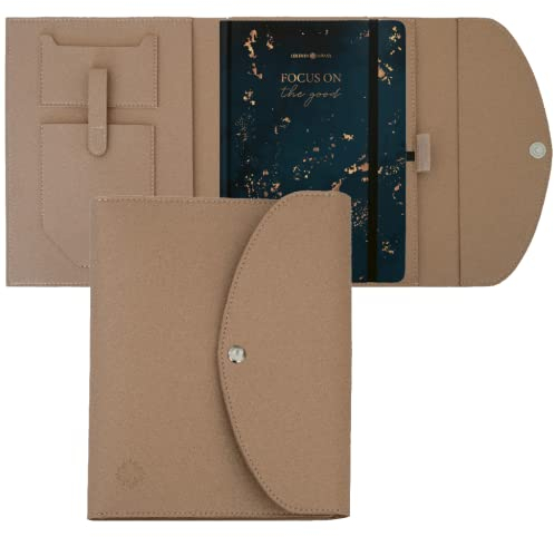 Lebenskompass Buchhülle A5 im edlen Design von Beige - Buchtasche & Book Sleeve Bag aus veganem Leder (PU) Für Kalender DIN A5 & als Geschenk für Buchliebhaber
