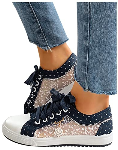 tinetill Sneakers Donna Scarpe Piatte Pizzo Modello a Fiori Scarpe da Corsa in Rete Sneaker Basse Scarpe da Esterno Estive Traspiranti Eleganti Scarpe Casual con Lacci Sneakers