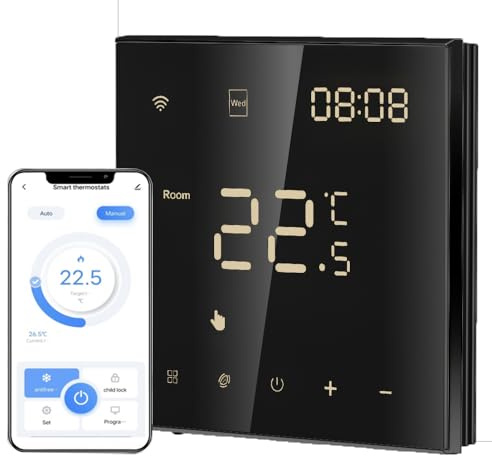 Irishom Thermostat Connecté WiFi Chauffage de l'eau Thermostats d'Ambiance Programmable Régulateur de Température Mural avec LCD Numérique Compatible Tuya 3A,Noir