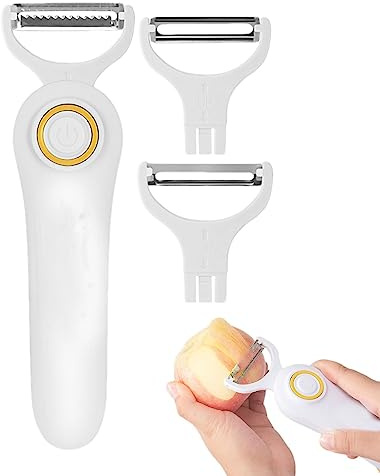 Qmisify Pelapatate elettrico, Affettatrice multifunzione 3 in 1 con 3 tagli, accessori da cucina a risparmio mano per ravanelli, cavoli, barbabietole, papaia e pere