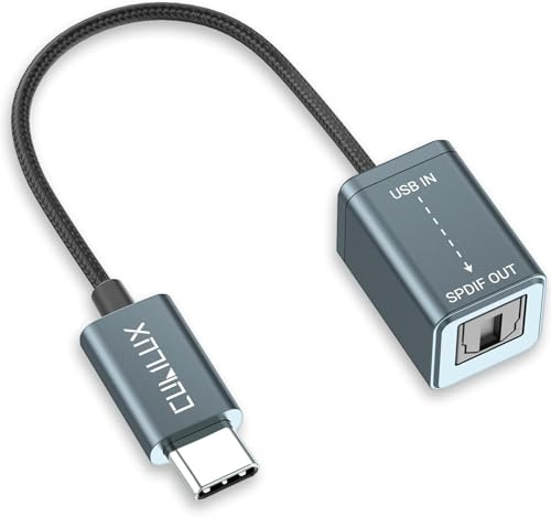 Cubilux Trasmettitore da USB a S/PDIF per la riproduzione di musica, adattatore di uscita da USB C a TOSLINK (suono stereo), convertitore audio ottico USB adatto per iPhone 15+/15 Pro, non per 7.1/5.1