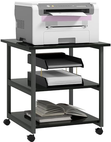 HOMCOM 3-Tier Printer Stand With Storage Shelf, Mobile Table on Wheels, 50 x 50 x 52.5cm Rolling Cart for Home Office, Black