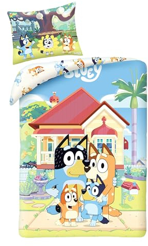 MTOnlinehandel Bluey Bettwäsche 100x135 40x60 · 100% Baumwolle · Bluey Bingo Babybettwäsche Kinderbettwäsche für Mädchen und Jungen · farbenfroh · Klein-Kinderbettwäsche mit Reißverschluss