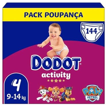 Dodot Bebé Activity Pañales Talla 4 (9-14 kg), Absorción Máxima, Ajuste Total 3D, 144 Pañales