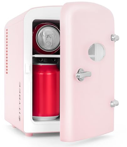 Citybee Mini Frigo de Chambre 4L, Petit Frigo 230V/12V Silencieux pour Boissons Cosmetique Mini Refrigerateur pour Chambre/Voiture/Bureau/Camping (Rosa)