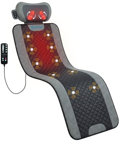 COMFIER Tappetino massaggiante per tutto il corpo con calore, cuscino massaggiante per la schiena con cuscino per il collo Shiatsu, 10 motori vibranti e 3 livelli di tappetino massaggiante riscaldante
