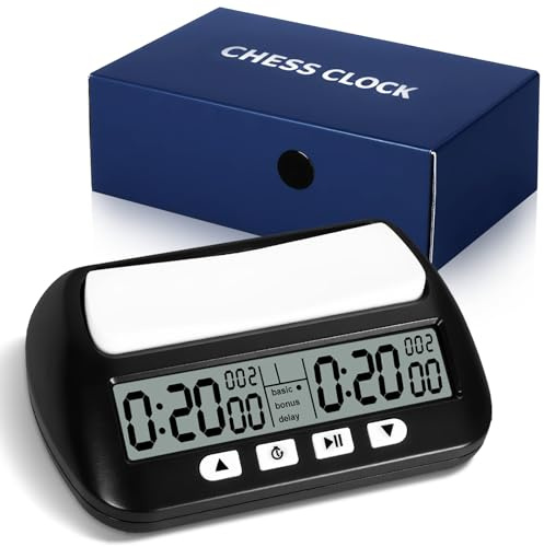 KIMIGO Reloj de Ajedrez Digital Profesional con Pantalla Multifunción – Cuenta Regresiva/Bono/Retraso, 4 Botones de Control, Diseño de Competición para Torneos & Juegos de Mesa (Negro)​​