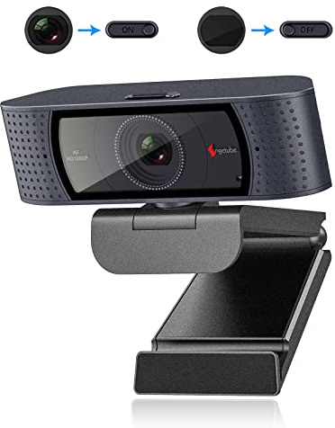 Angetube Webbkamera med mikrofoner - 1080P PC-webbkamera för streaming, PC-kamera med autofokus och inbyggt skyddskåpa. Lämplig för stationära datorer, bärbara datorer, datorer, Linux och Mac-system
