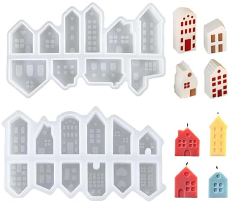 LACHT Moules En Silicone Pour Maisons, 22 Moules En Silicone, Pour Verser Avec Plâtre, Mini Maisons, Béton Créatif, Cire, Poudre De Coulée, Moule Maison