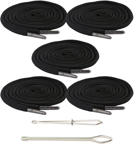 TAKONE - Cordoncino per felpa con cappuccio e pantaloni da jogging, 5 pezzi, cordoncino nero, 160 cm, con aiuto per infilare, estremità in metallo, ricambio per pantaloni, abbigliamento sportivo e