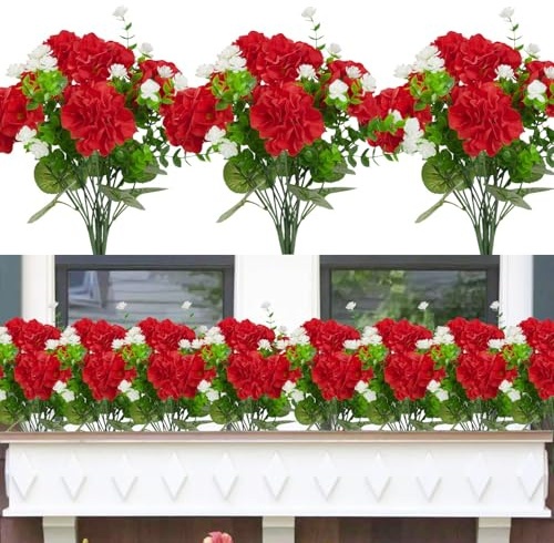 Famibay 8 buketter med konstgjorda blommor, balkong, konstgjorda blommor som äkta, konstgjorda pelargoner, väderbeständiga balkongväxter utomhus, UV-beständiga för balkong, trädgård, fönster, inomhus