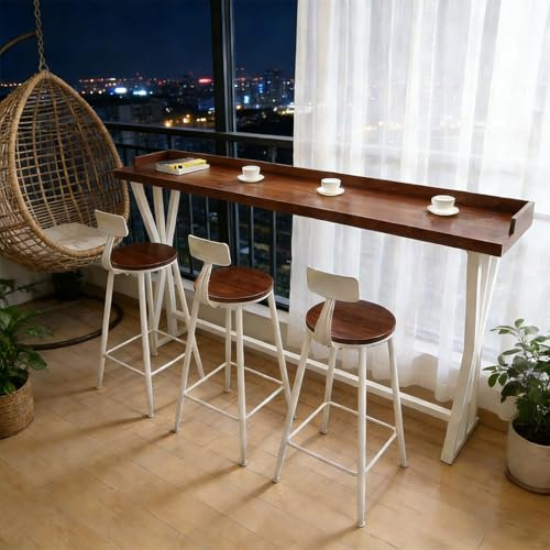 Höga Bartabeller med Railingar, Industriell Rektangulär Pubbord, Massivt Trä Material, För Bistro Matsal Vardagsrum, Utan Stol(Brown,160x40x105cm/63x16x41in)