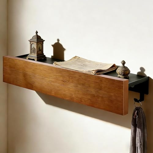 WJUAN Appendiabiti da Parete con Mensola, 40 cm Appendiabiti da Muro, Attaccapanni da Muro Moderno con 8 Ganci, in Legno di Ferro, per Riporre Vestiti e Ornamenti