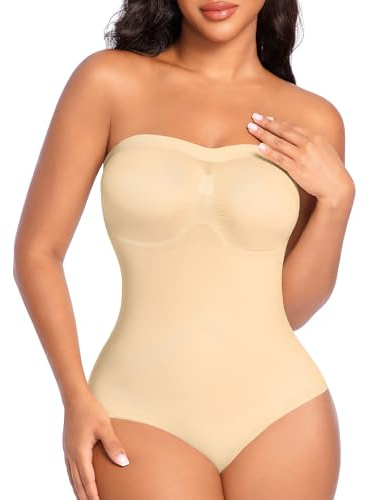 Werena Strapless Shapewear Bodysuit for Women Tummy Control | Seamless Butt Lifting Body Shaper, Shaping Slimming Body Suit With 2 Removable Straps, Convenient Crotch Closure, No Bra Pads