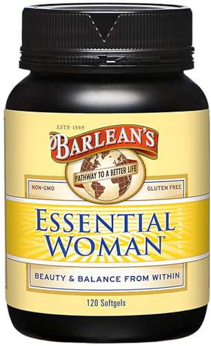 Barlean's Essential Woman Supplement Capsules, Women's Flaxseed and Evening Primrose Oil for Hormone Balance, Omega 3 6 9 and GLA Acid, 120 Count