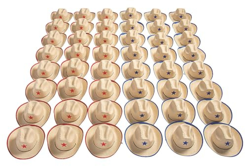 Fun Express Kids Cowboy Hat Bulk 48 Pack - Cowgirl Hats for Boys and Girls with Star Design | Western Party Decorations and Favors for Cowboy Birthday Party, Rodeo Theme Events and Dress Up Play