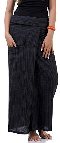 PRINCESS OF ASIA Vegan & Fair - Thai Fisherman Pants Wickelhose Fischerhose Yoga Chiller Hose mit Nadelstreifen (Einheitsgröße, Schwarz)