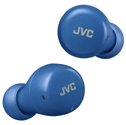 JVC HA-Z55T-A Gumy Mini True Wireless Earbuds, Long Battery Life (up to 15 Hours), Splash Protection (IPX4), Bluetooth 5.1, Single Ear Use, Compact charging case (Blue)