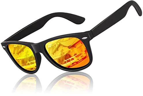 LINVO Polariserade solglasögon, unisex, klassiska körglasögon med UV-skydd, retro 80-talsdesign, M
