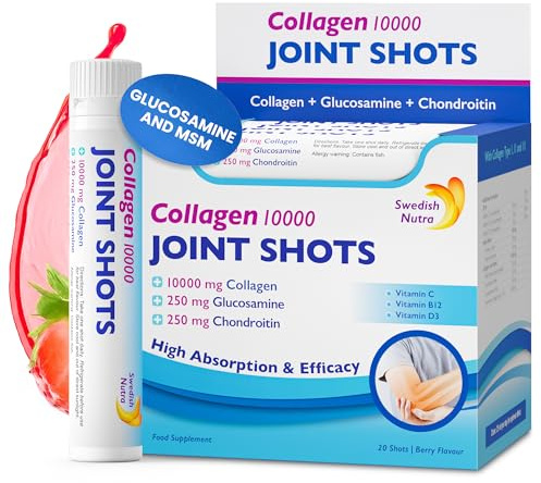 Swedish Nutra - Joint Shots I 20 Day Supply I 10,000 mg Collagen Type I, II & III I Glucosamine, MSM, Chondroitin, Turmeric I 100% Natural Flavour I Sugar-Free