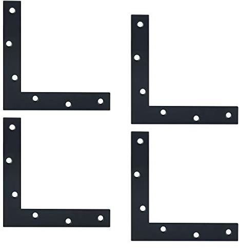 SAYAYO Équerre d'Angle de Support de Fixation Équerre Plate de Réparation Connecteur en Forme de L avec Vis, Noir Mat en Acier Inoxydable, 150mm x 150 mm, 4 Pcs, EJ7150LB-4P-EU