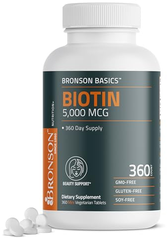 Bronson Biotin 5,000 MCG Supports Healthy Hair, Skin & Nails & Energy Production - High Potency Beauty Support - Non-GMO, 360 Vegetarian Tablets